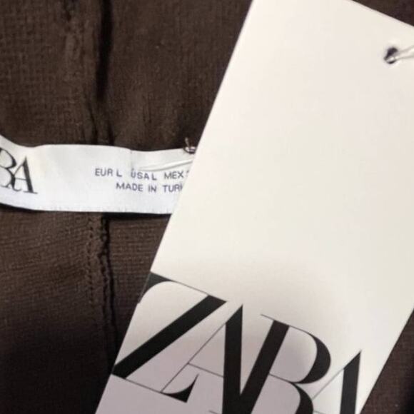 NWT ZARA High Rise Flared Leg Rib Knit Pants in Chocolate brown SZ L - Picture 8 of 11